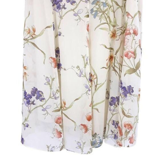 Chico's Cottage Core Farmcore Chiffon Botanical Floral Maxi Skirt Ivory Size 1 - Picture 5 of 11
